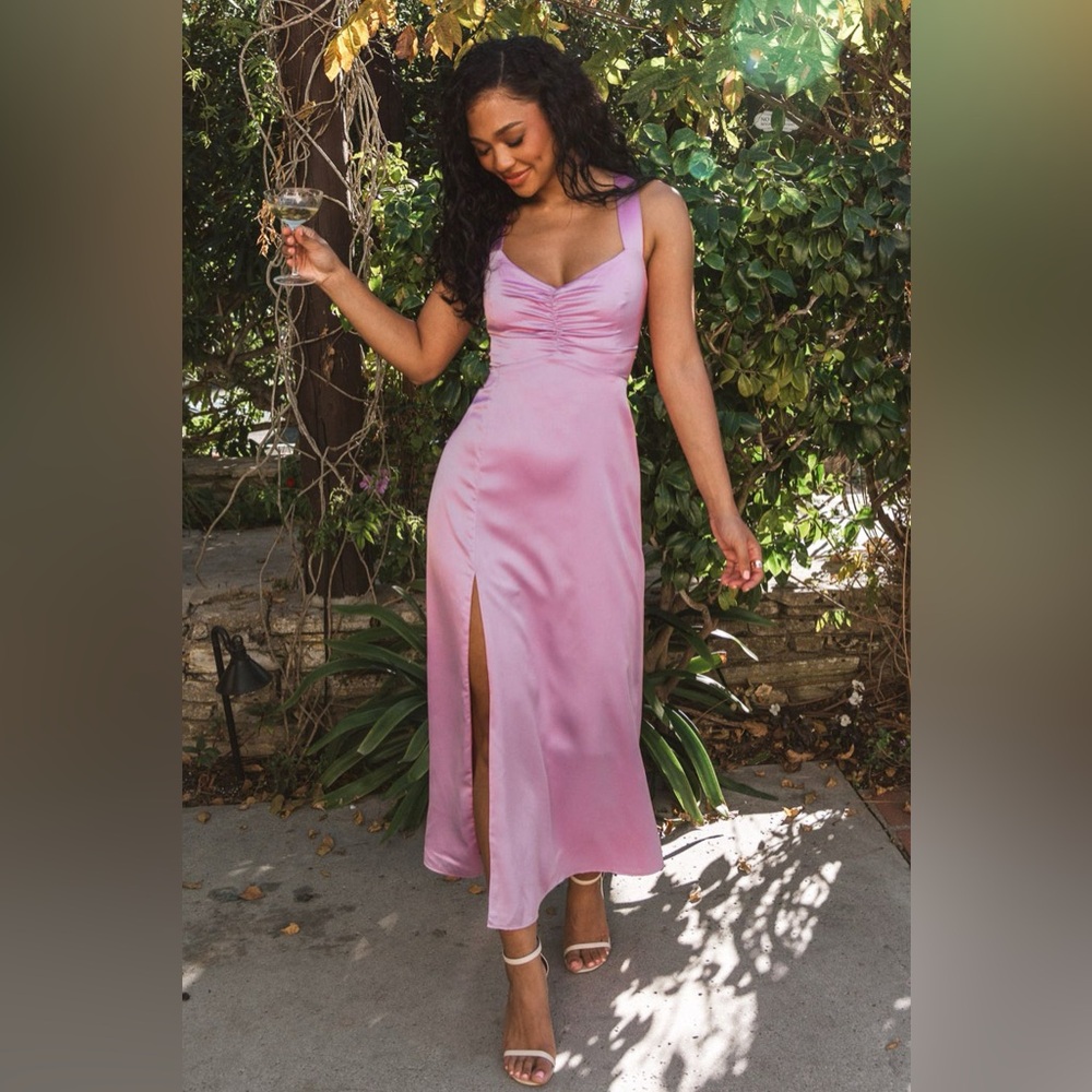 Show me your Mumu Mina Midi Dress ~ Purple Pink Luxe Satin - NWT - Picture 2 of 5